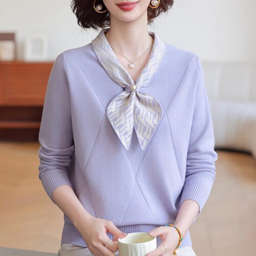 洋气妈妈装毛衣上衣2025秋装新款打底衫中老年女装宽松长袖针织衫 - 图1