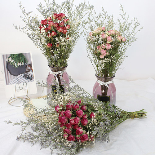 小玫瑰真干花花束情人草家居装饰拍照道具满天星多头蔷薇清新ins - 图2