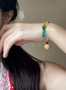 rosepeach「多巴胺系列」原创小众少女夏日爱心彩色玻璃小熊手链