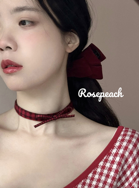 rosepeach「Rouge」原创小众少女红色格纹圣诞风毛绒choker项链