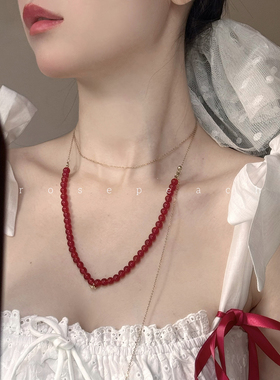 rosepeach「Rouge系列」原创小众法式少女蕾丝多戴法红色串珠项链