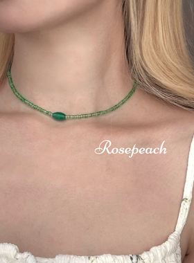 rosepeach「春日来信」原创小众法式复古少女绿色串珠锁骨链项链
