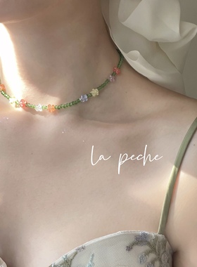 小众少女彩色花朵串珠锁骨链项链