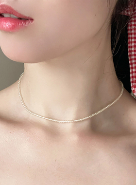 小众少女淡黄绿色玻璃串珠锁骨链