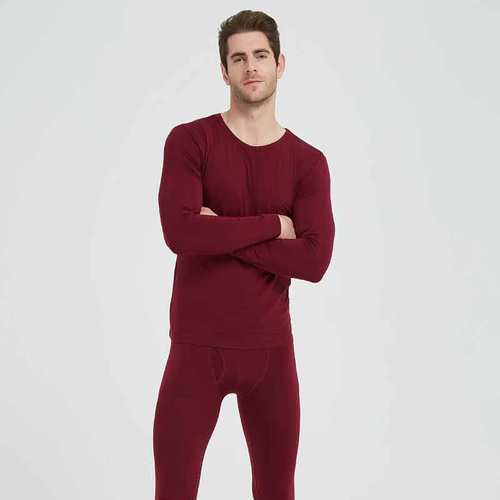 雪竹内衣秋冬棉莫代尔圆领纯色修身秋衣秋裤薄款男保暖套装18861 - 图1