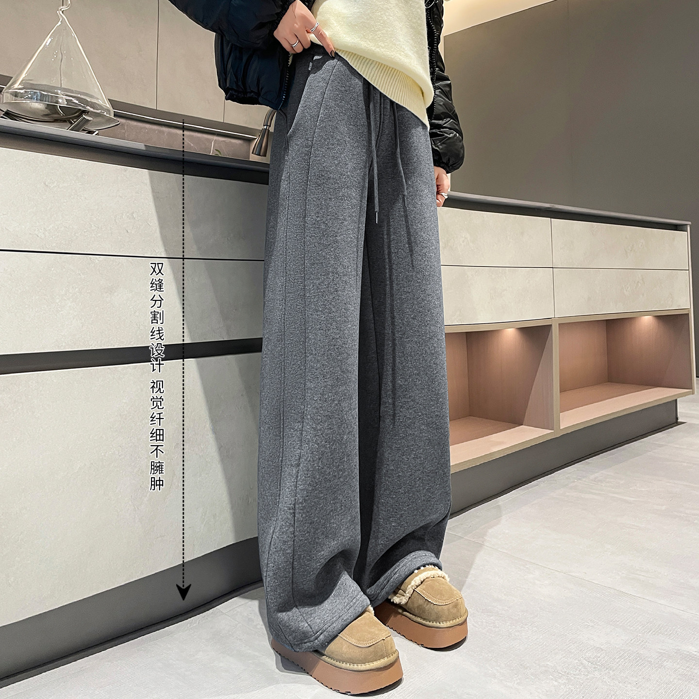 羊羔绒阔腿裤女2026秋冬季新款高腰加绒棉裤宽松显瘦保暖休闲裤子,淘宝优惠券,粉丝福利购,淘宝优惠卷