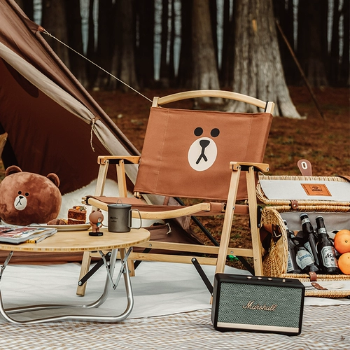 Mu Gao di Line Friends Saintality Brown Kent Outdoor Solid Wood Складывание юни -рыбацкое кресло