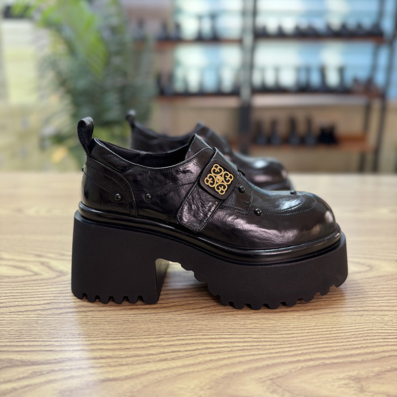 真皮乐福鞋女爆款高跟鞋2025春季新款单鞋女松糕厚底欧货小皮鞋女,淘宝优惠券,粉丝福利购,淘宝优惠卷