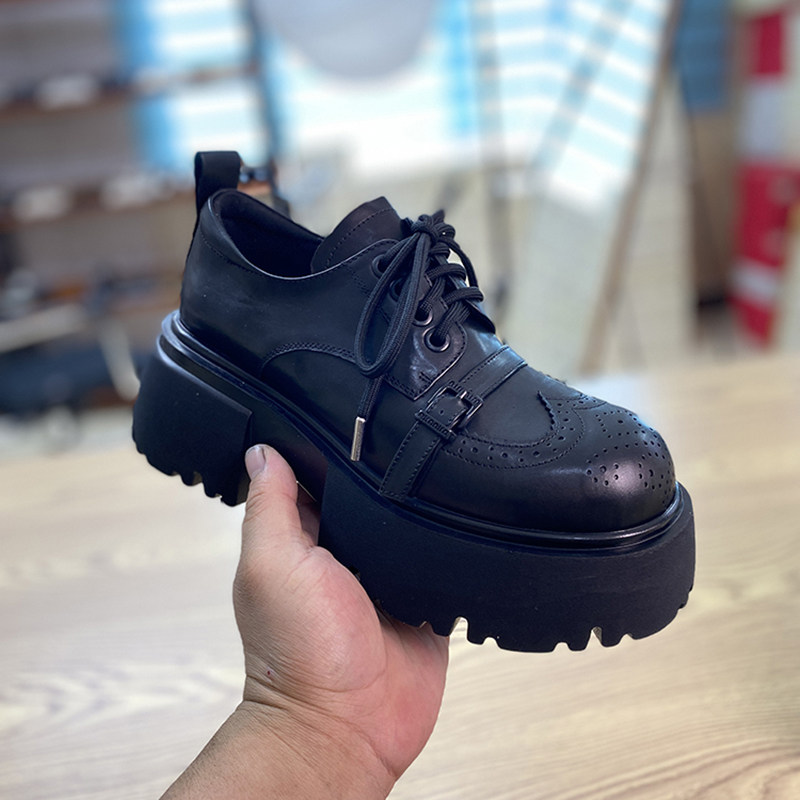 小皮鞋女胎牛皮2026春季新款单鞋女松糕厚底小个子真皮绑带女鞋潮,淘宝优惠券,粉丝福利购,淘宝优惠卷