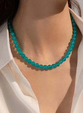 绿色天然石串珠项链配饰高级感轻奢小众夏天日常百搭颈链锁骨链女