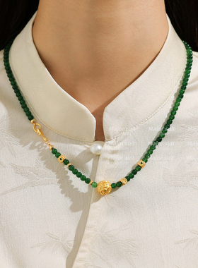 新中式国风绿色玉髓串珠项链