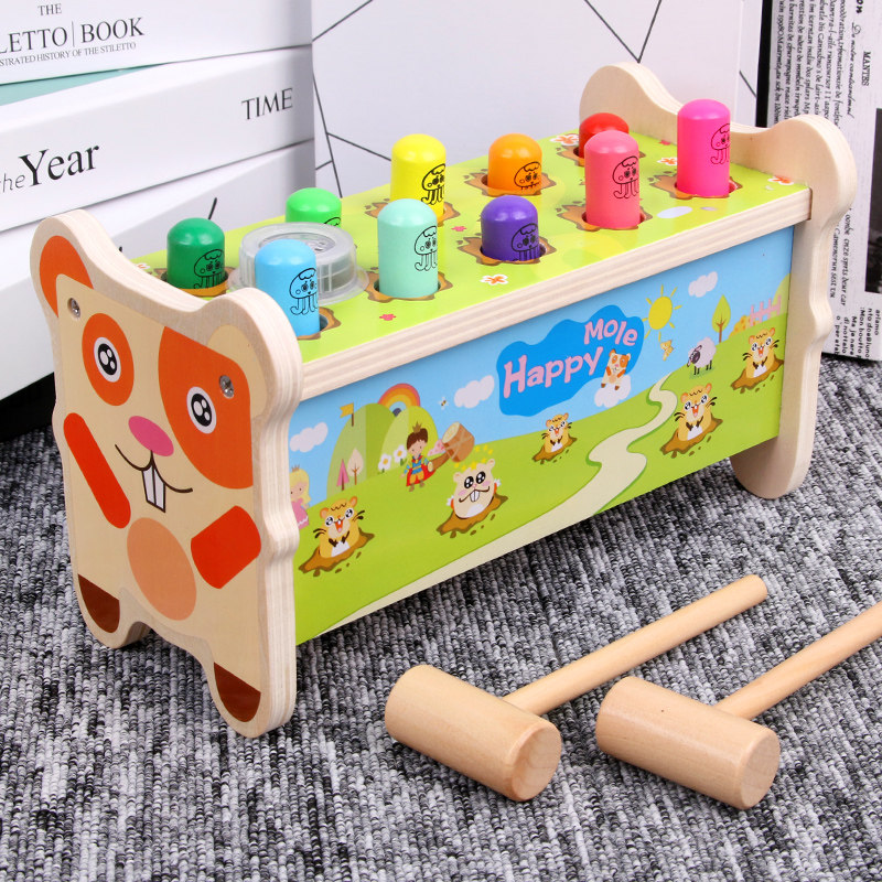 敲音乐动物打地鼠幼儿互动木质玩具 木贝建构/拼插积木