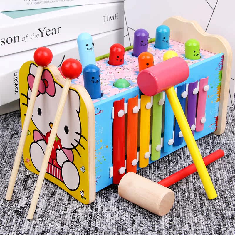 敲音乐动物打地鼠幼儿互动木质玩具 木贝建构/拼插积木