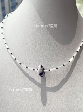 青花易｜原创小众设计高级简约进口捷克珠老琉璃串珠项链锁骨链