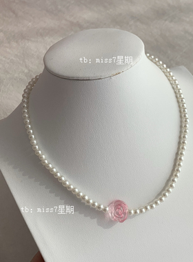 瑰丽｜原创小众设计简约高级优雅施家珍珠玫瑰串珠项链女锁骨链