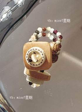 落栗｜原创小众设计ins棕色系新中式复古美拉德百搭古早纽扣戒指