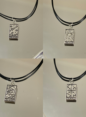 牌｜原创小众ins个性酷塔罗牌太阳牌星星月亮合金吊坠钛钢项链