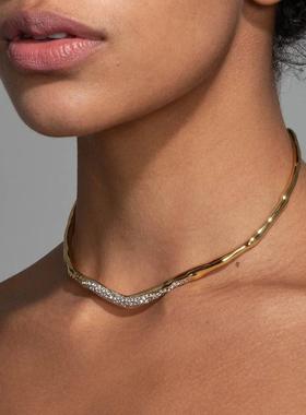 欧美泰拉同款金色熔岩闪钻项圈