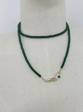 新绿色玻璃珠石头新中式国风长款毛衣项链旗袍配饰女双层叠戴颈链