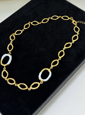 欧美风复古几何不规则圆圈拼接滴油撞色项链轻奢时髦高级感锁骨链