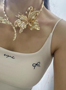 欧美夸张绽放的铃兰花项圈高档奢华颈圈简约百搭配饰葫芦树叶项链