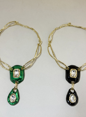 欧美复古小众设计交叉线条感几何宝石吊坠项链时尚高级感锁骨颈链