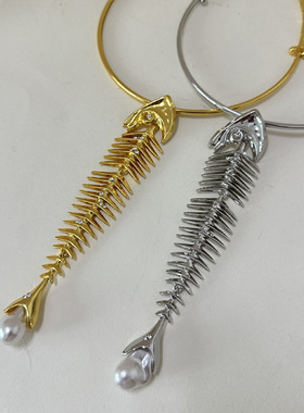 欧美复古轻奢重工高级感大鱼骨珍珠吊坠项圈夸张个性时髦锁骨项链