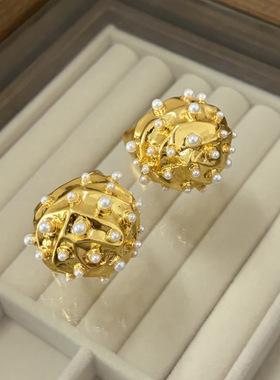 欧美重工高级感个性夸张褶皱圆球珍珠戒指时髦气质名媛风开口指环