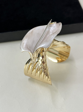 欧美小众夸张金属滴油撞色莺尾花朵开口手镯轻奢高级感精致手环潮