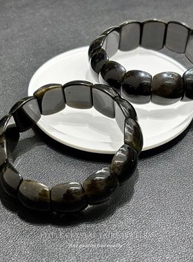 天然黑曜石指甲手牌手链可diy原创水晶手排项链材料外贸小众首饰