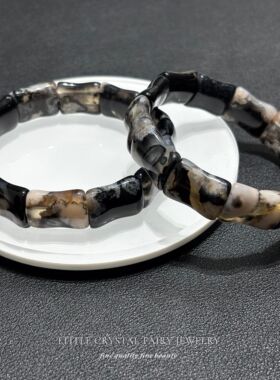 天然黑色樱花玛瑙竹节手牌排diy原创材料手链手串小众国风礼物