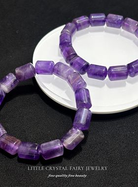 天然紫水晶圆柱手链串diy原创水晶饰品国风学生智慧水晶首饰礼物