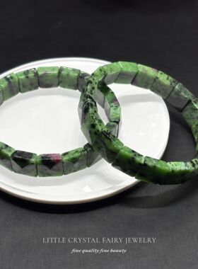 天然红绿宝方形刻面手牌排手链可diy原创水晶流行礼物女生饰品