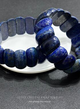 天然蓝色青金石手牌排扁月牙diy原创材料手链手串小众男女生礼物
