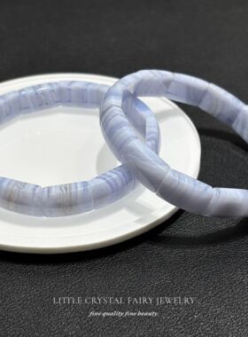 天然蓝纹玛瑙镯形手牌排diy原创材料手链手串男士小众水晶礼物