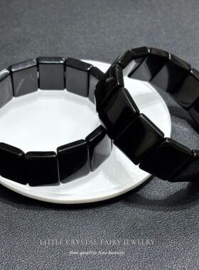 天然黑曜石长方形手牌排diy原创材料手链手串男士小众水晶礼物