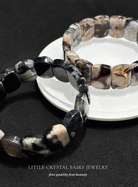天然黑棕樱花玛瑙手排牌手链diy原创水晶饰品黑色系中式小众首饰