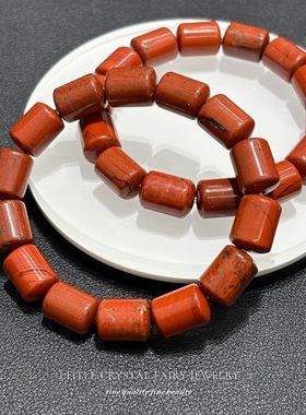 天然红石圆柱桶珠手串新年首饰手链可diy原创材料情侣礼物外贸款