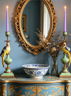 欧式奢华陶瓷鹦鹉烛台摆件