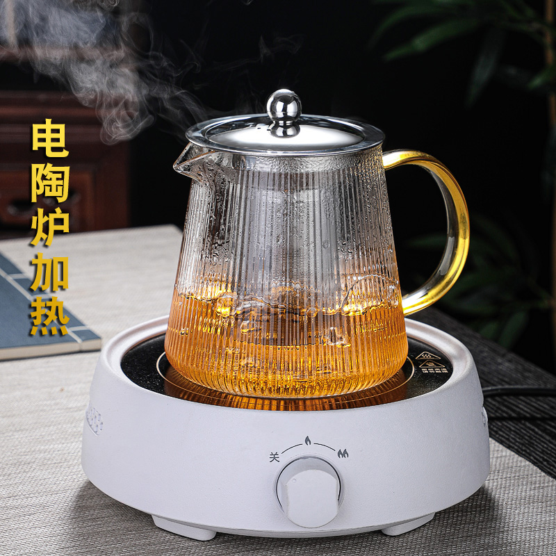 玻璃茶壶泡茶壶家用锤纹花茶耐高温茶水分离加厚电陶炉煮茶具套装