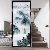 New Chinese Art Glass Living Room Make-up Room Screen Partition cabinet Xuanguan Background wall Facial Landscape Painting
