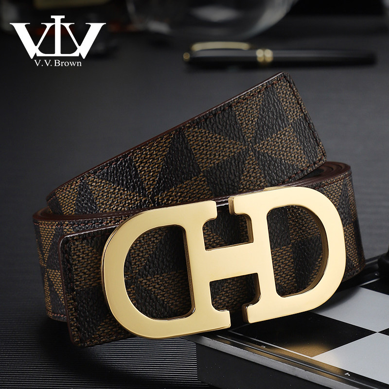 V.V.Brown VTV正品头层牛皮皮带男款真皮双D平滑扣腰带板扣裤带男