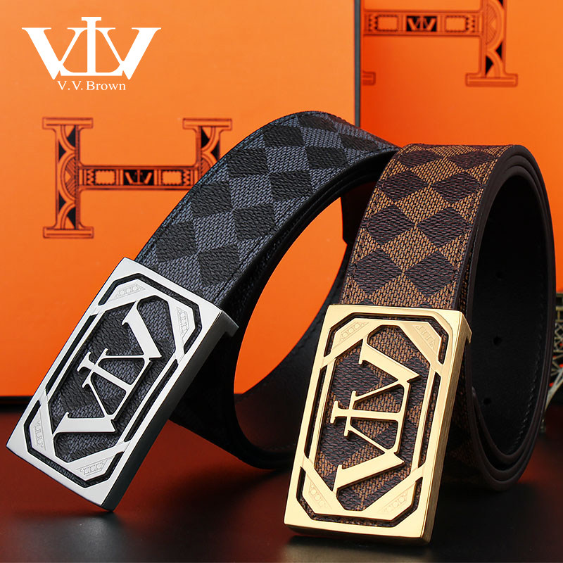 VVBrown意大利品牌正品男皮带平滑板扣高档奢侈品牌真皮腰带裤带,淘宝优惠券,粉丝福利购,淘宝优惠卷