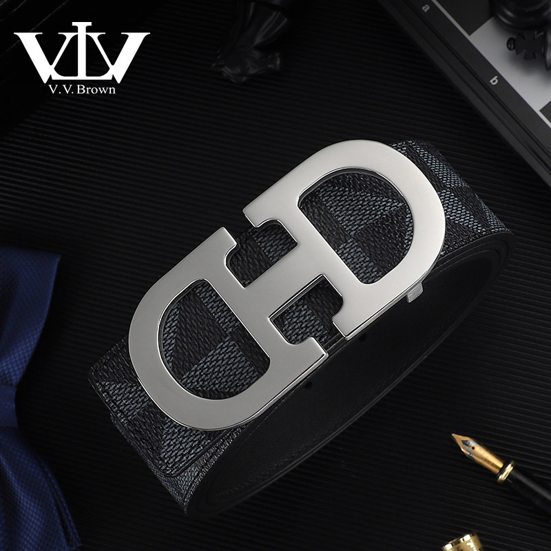 V.V.Brown VTV正品头层牛皮皮带男款真皮双D平滑扣腰带板扣裤带男