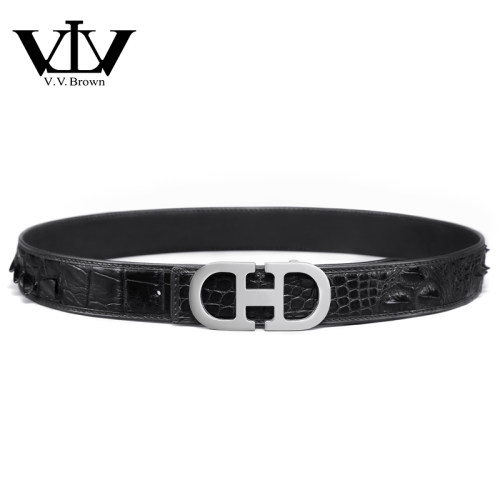 VVBrown意大利品牌正品鳄鱼皮皮带男奢侈品平滑扣真皮高档腰带男 - 图0