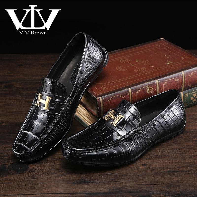 V.V.Brown鳄鱼皮皮鞋男真皮专柜正品男鞋商务休闲明星同款鞋子男