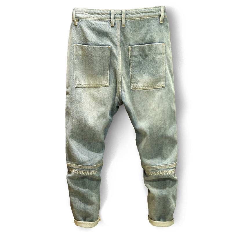 九分破洞男潮牌宽松潮流百搭牛仔裤 微牛牛仔裤