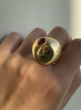 中古西洋复古白锆石戒指耳钉套装设计感红锆石金属耳钉小众指环女