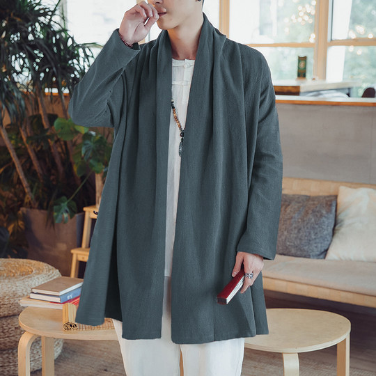 Cotton and linen retro jacket spring and autumn men's Chinese style Tang suit