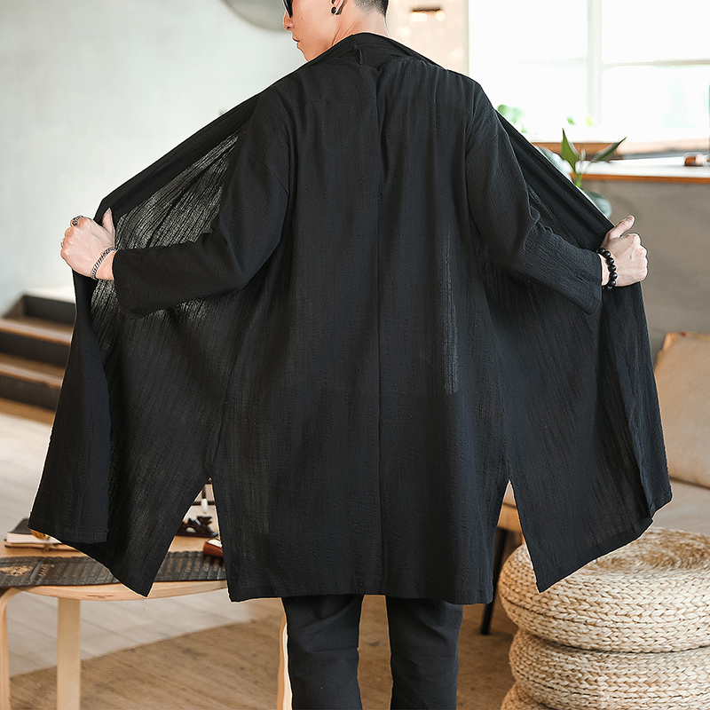中式汉服长款披风青年唐装长袍薄款禅意大衫披风复古风衣斗篷男 中式汉服长款披风青年唐装长袍薄款禅意大衫披风复古风衣斗篷男